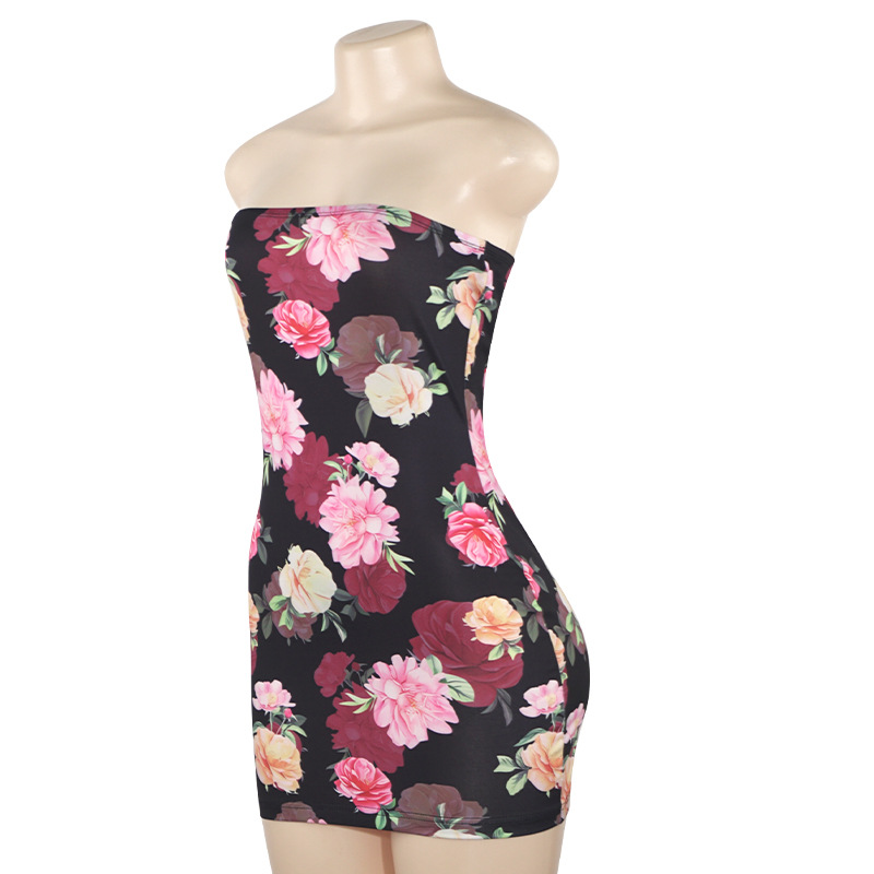 Summer New Arrival Sleeveless Strapless Floral Print Mini Dress