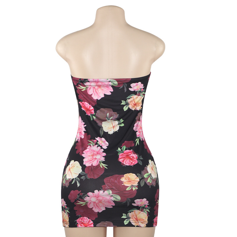 Summer New Arrival Sleeveless Strapless Floral Print Mini Dress