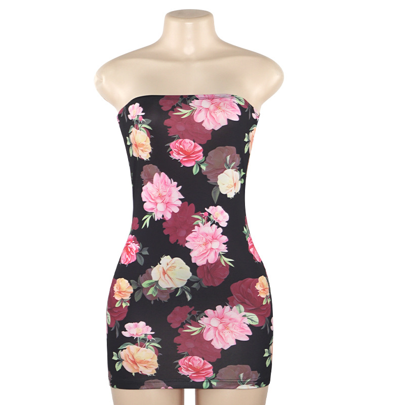 Summer New Arrival Sleeveless Strapless Floral Print Mini Dress