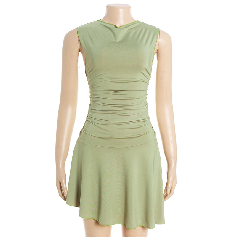 Minimalist Round Neck Sleeveless Ruched Bodycon Mini Dress