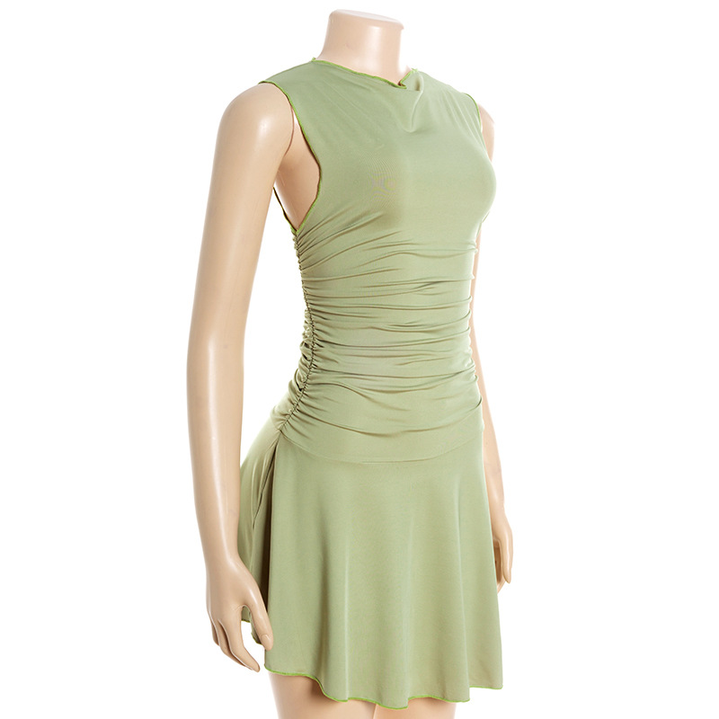 Minimalist Round Neck Sleeveless Ruched Bodycon Mini Dress