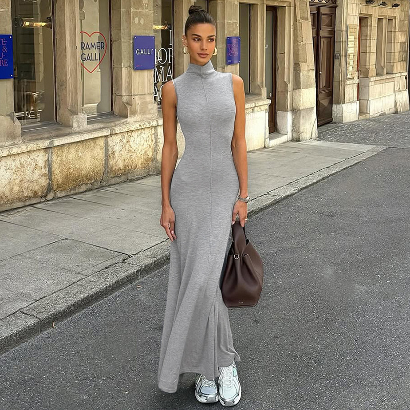 Elegant Mock Neck Sleeveless Bodycon Mermaid Maxi Dress