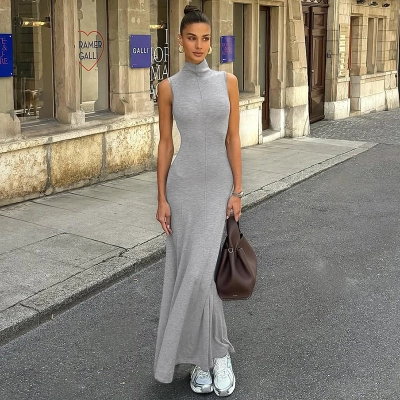 Elegant Mock Neck Sleeveless Bodycon Mermaid Maxi Dress 02