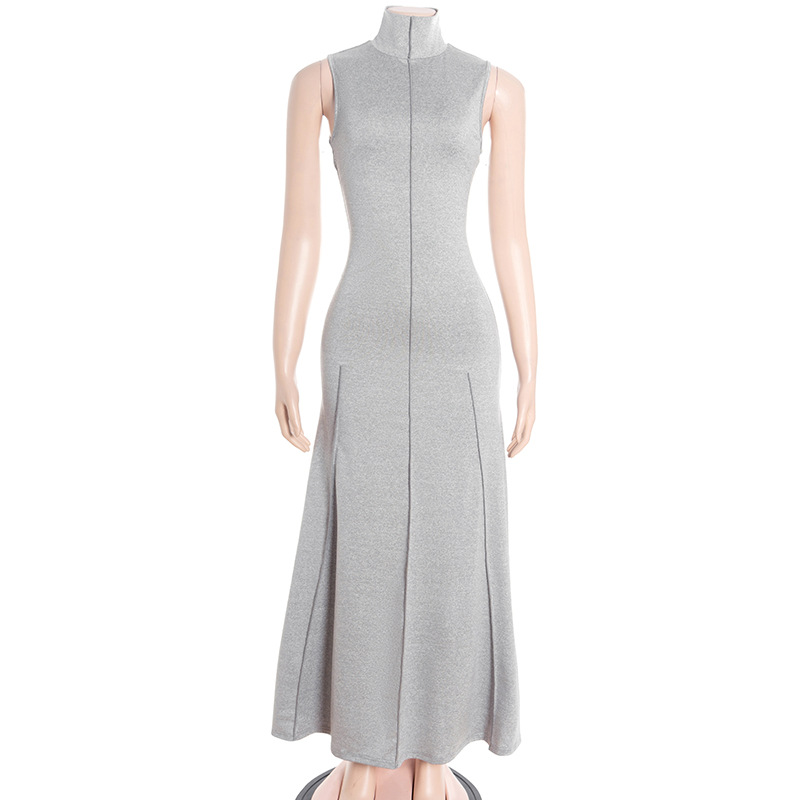 Elegant Mock Neck Sleeveless Bodycon Mermaid Maxi Dress