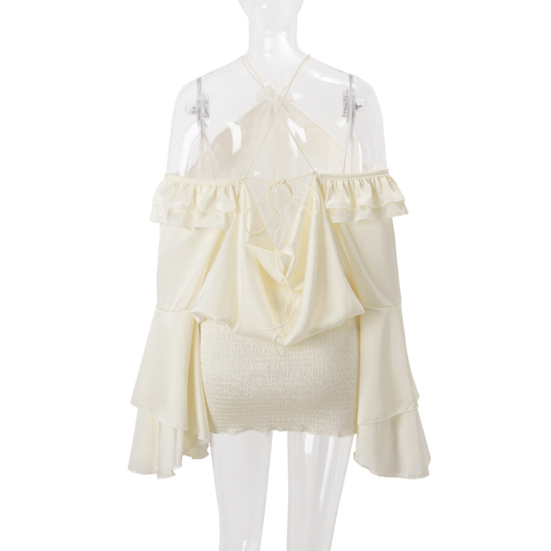 2025 Fall New Women's Off-Shoulder Ruffled Bell Sleeve Midi Dress