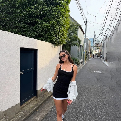 Trendy Halter Neck Faux Two-Piece Color-Block Mini Dress 02