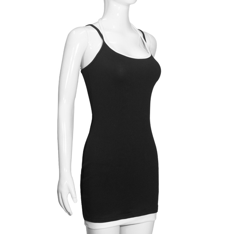 Trendy Halter Neck Faux Two-Piece Color-Block Mini Dress