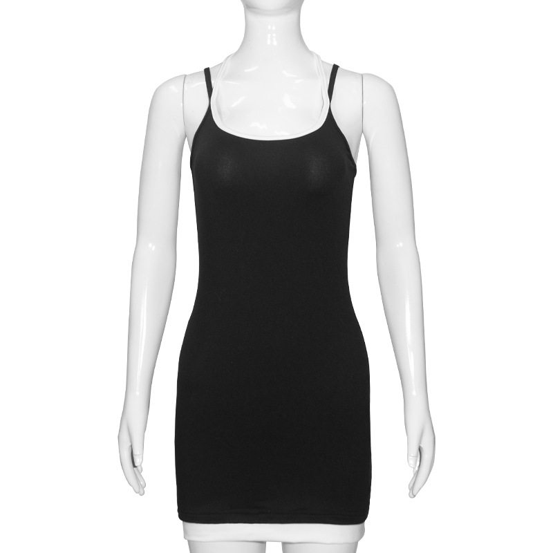 Trendy Halter Neck Faux Two-Piece Color-Block Mini Dress