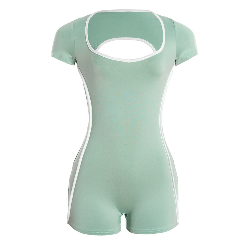 Trendy Color-Block Short Sleeve Backless Jumpsuit