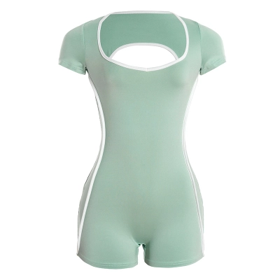 Trendy Color-Block Short Sleeve Backless Jumpsuit 01