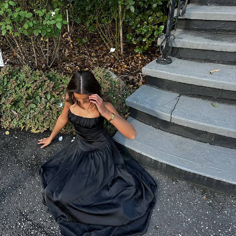 2025 Spring Summer New Arrival Spaghetti Strap High-Waisted Solid Maxi Dress