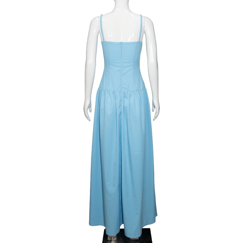 2025 Spring Summer New Arrival Spaghetti Strap High-Waisted Solid Maxi Dress