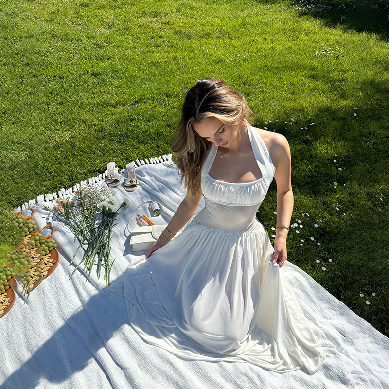 Halter Neck Sheer Mesh Maxi Dress