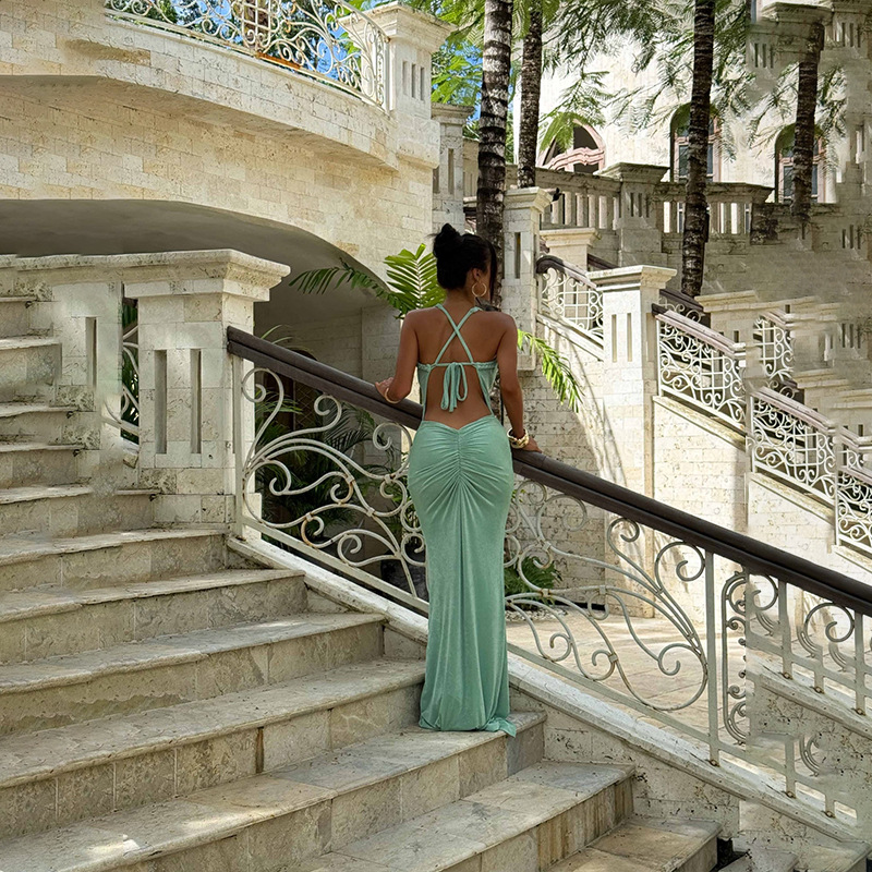 Deep V Backless Mermaid Maxi Dress