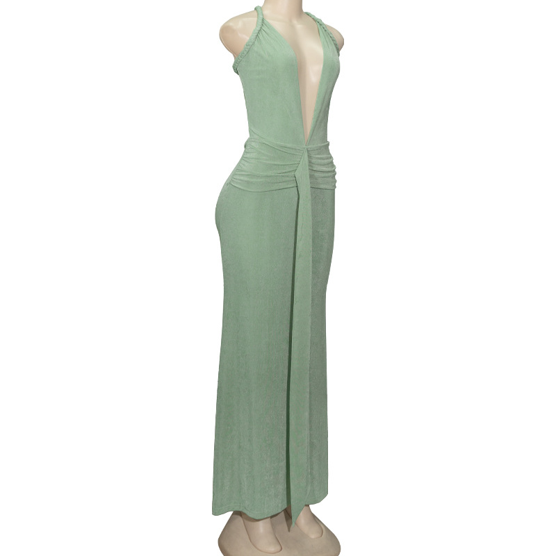 Deep V Backless Mermaid Maxi Dress