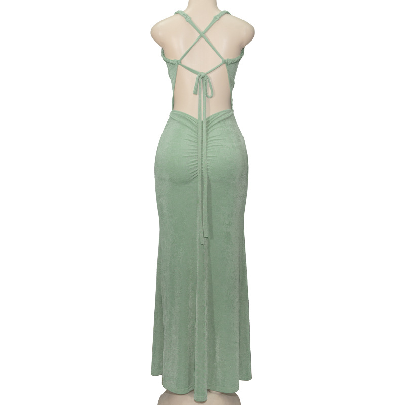 Deep V Backless Mermaid Maxi Dress