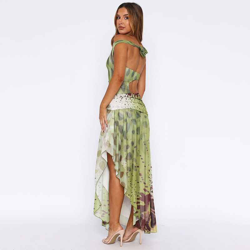 One-Shoulder Printed Maxi Dress