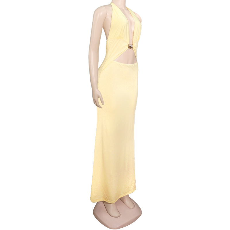Halter Neck Deep V Backless Bodycon Maxi Dress
