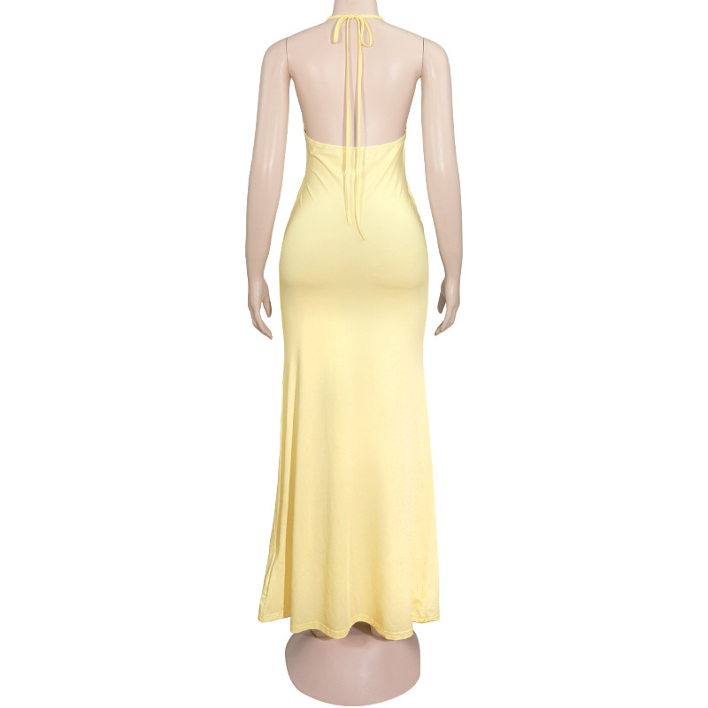 Halter Neck Deep V Backless Bodycon Maxi Dress