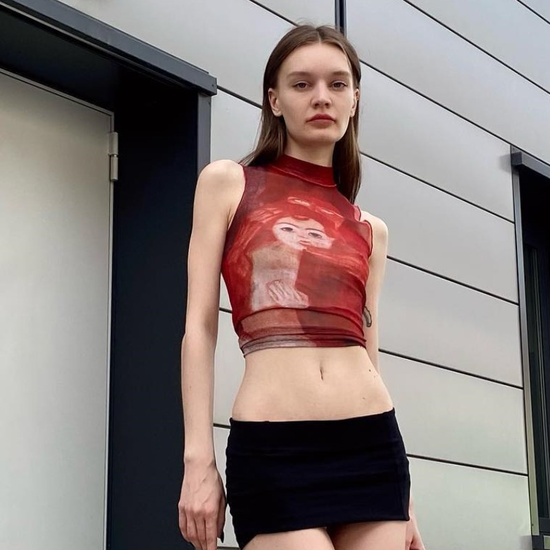 Round Neck Printed Short Vest Sleeveless Crop Top 