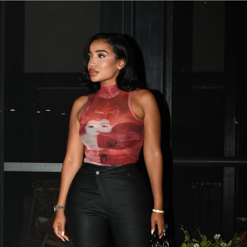 Round Neck Printed Short Vest Sleeveless Crop Top 