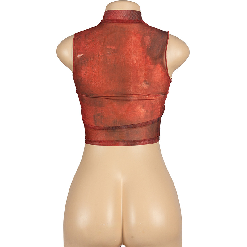 Round Neck Printed Short Vest Sleeveless Crop Top 