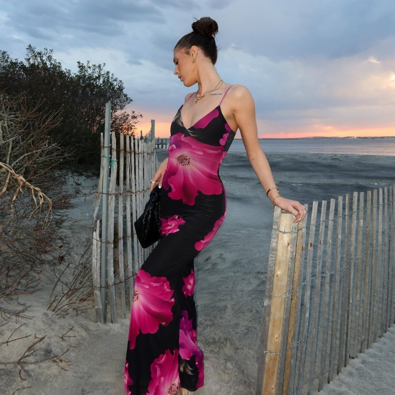 Sexy Spaghetti Strap Sleeveless Floral Maxi Dress