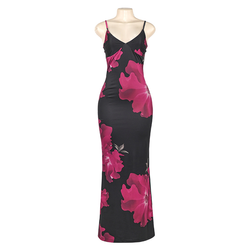 Sexy Spaghetti Strap Sleeveless Floral Maxi Dress