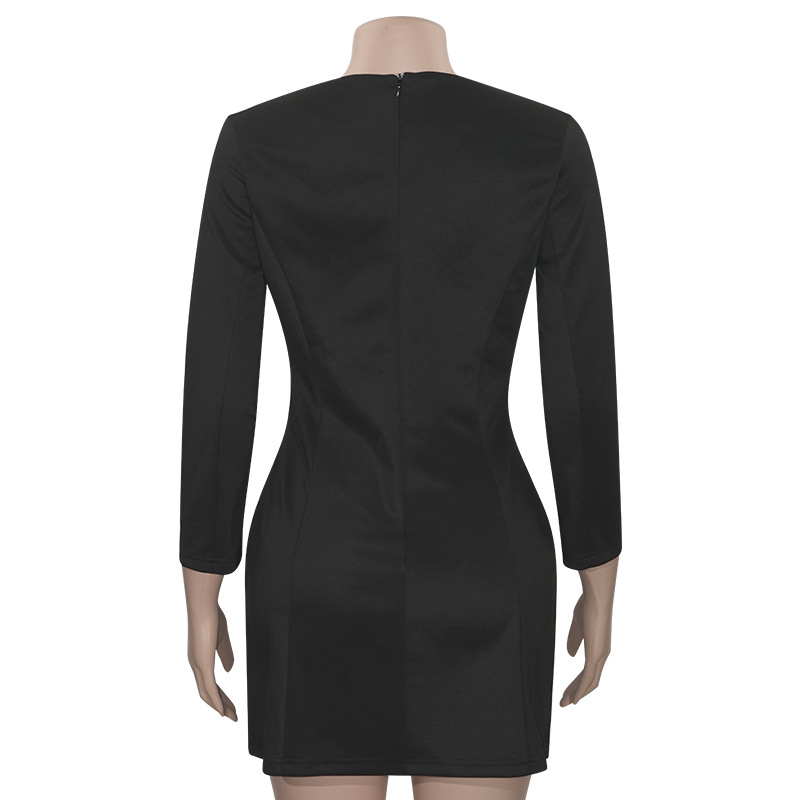 Solid Color V-Neck Long Sleeve Bodycon Dress