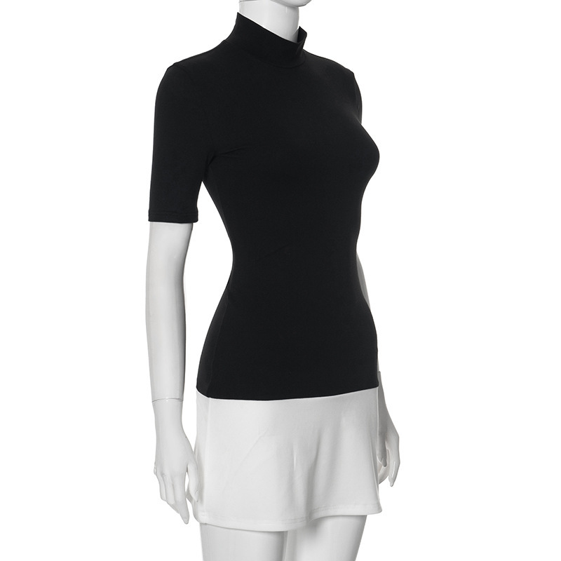 Round Neck Long Sleeve Solid Color Panel-Block Maxi Dress