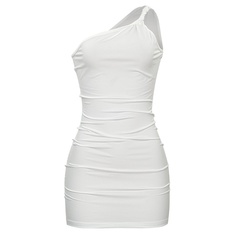 Solid Color Asymmetrical One-Shoulder Bodycon Mini Dress