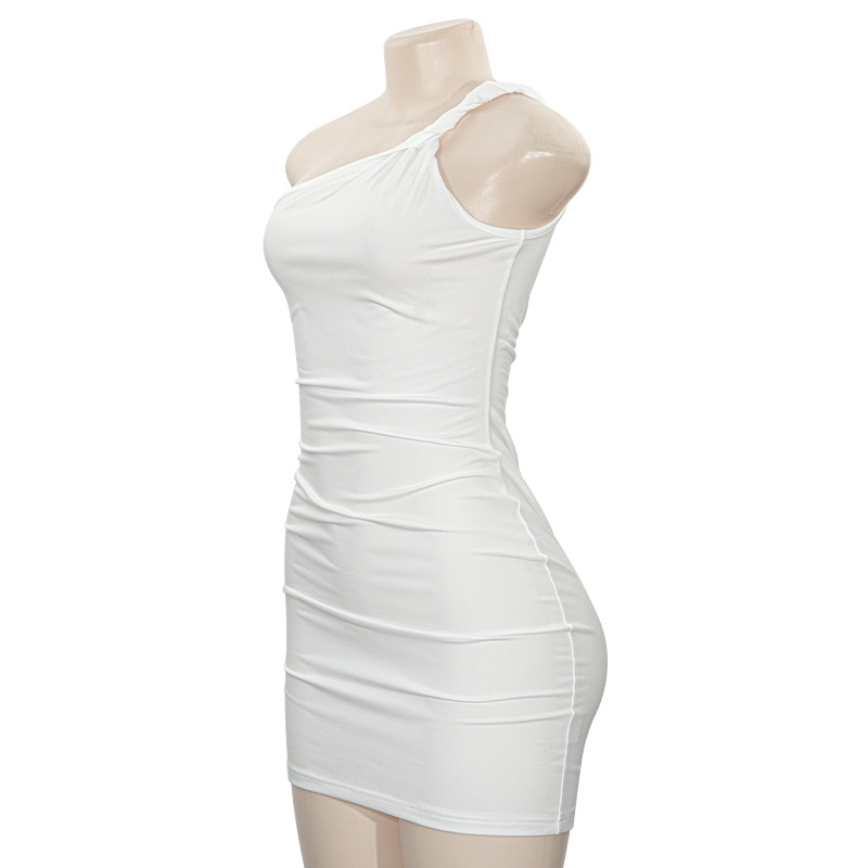 Solid Color Asymmetrical One-Shoulder Bodycon Mini Dress