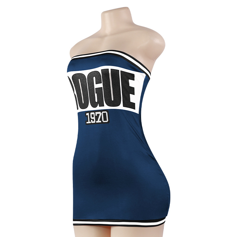 Letter Print Strapless Bodycon Mini Dress