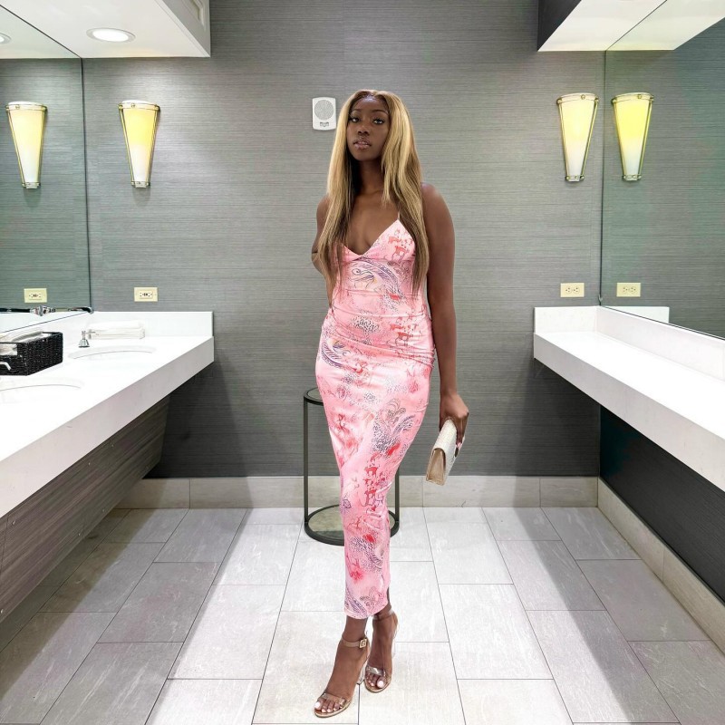 Floral Print Spaghetti Strap Backless Maxi Dress