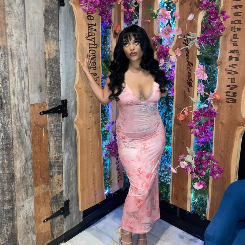 Floral Print Spaghetti Strap Backless Maxi Dress