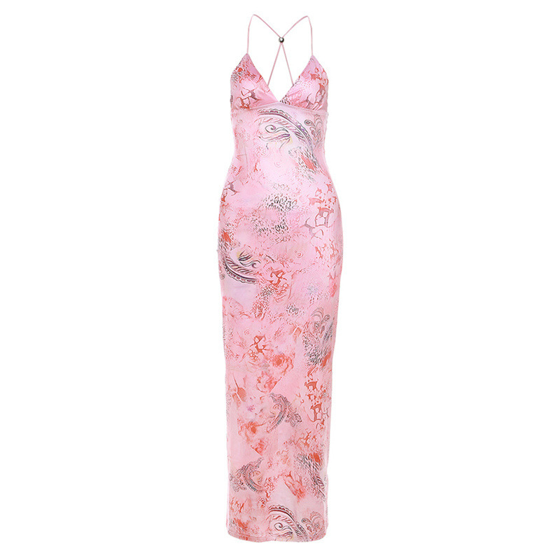 Floral Print Spaghetti Strap Backless Maxi Dress