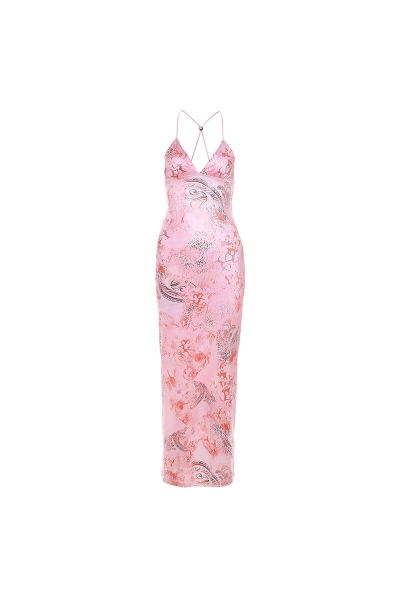 Floral Print Spaghetti Strap Backless Maxi Dress 01