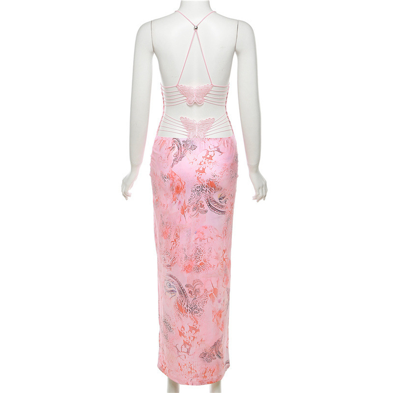 Floral Print Spaghetti Strap Backless Maxi Dress