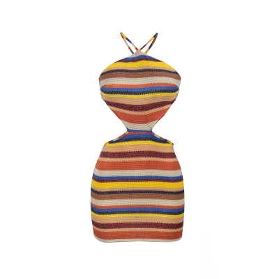 Striped Halter Neck Bodycon Mini Dress 01