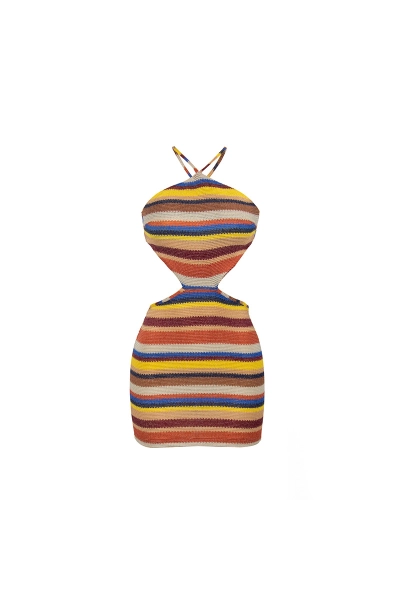 Striped Halter Neck Bodycon Mini Dress 01