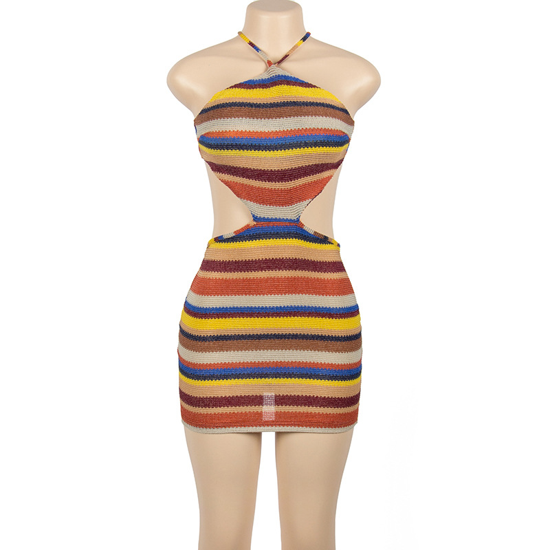 Striped Halter Neck Bodycon Mini Dress