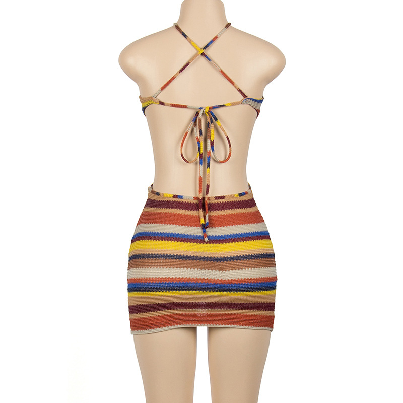 Striped Halter Neck Bodycon Mini Dress