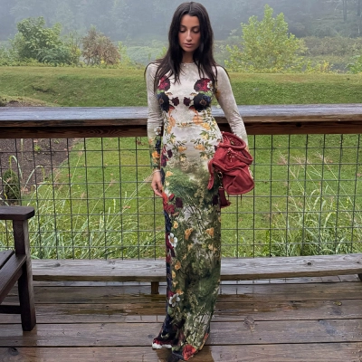 Botanical Print Long Sleeve Maxi Dress 02
