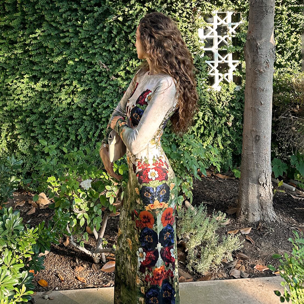 Botanical Print Long Sleeve Maxi Dress