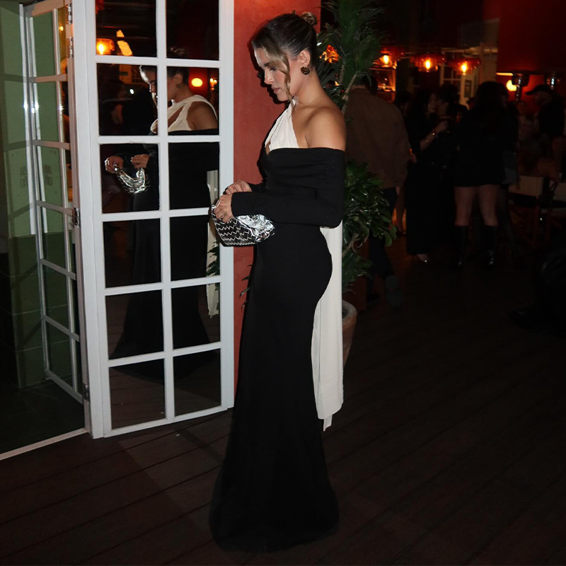 Solid Color Off-Shoulder Halter Neck Tie Maxi Dress