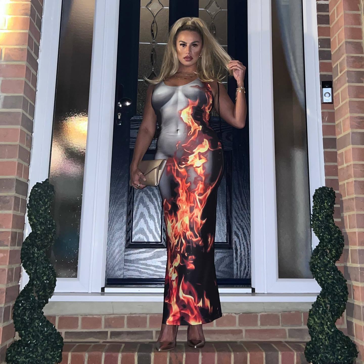 Sleeveless Pullover Flame Print Bodycon Maxi Dress