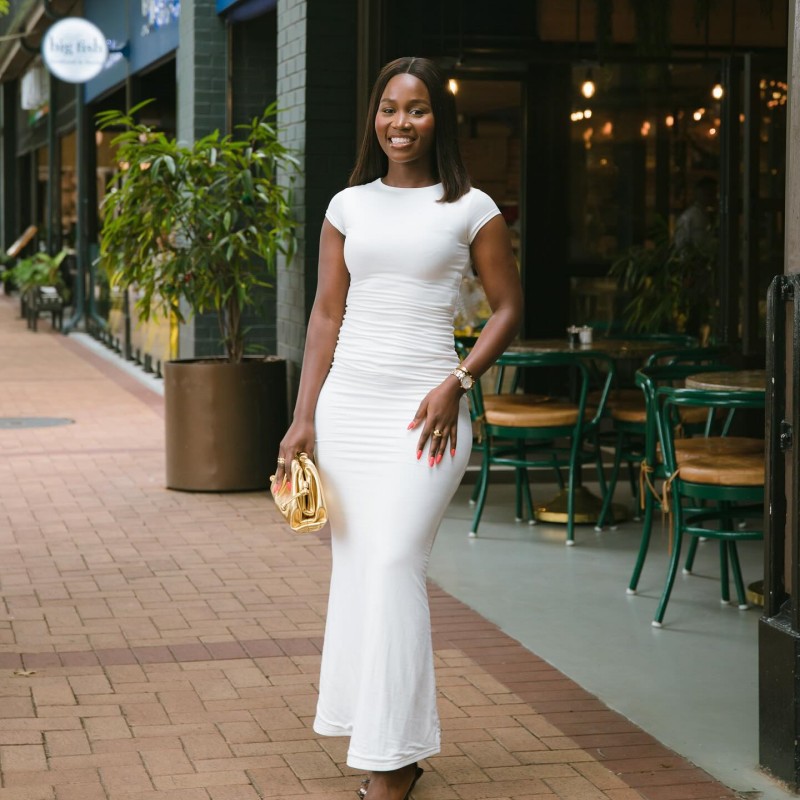 Solid Color Crew Neck Short Sleeve Bodycon Maxi Dress