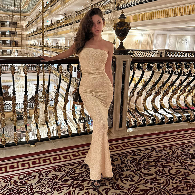 Strapless Jacquard Bodycon Maxi Dress