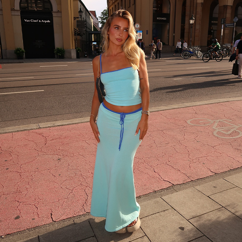 Solid Color Sleeveless Crop Top & High-Waisted Maxi Skirt Set
