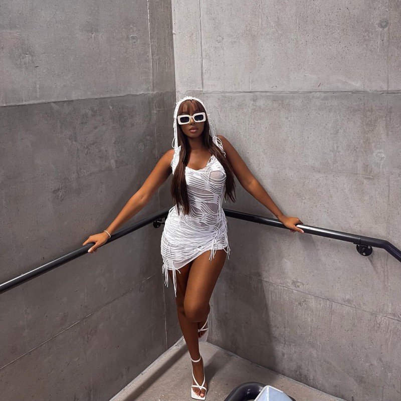 Solid Color Sleeveless Hooded Bodycon Mini Dress with Fringe